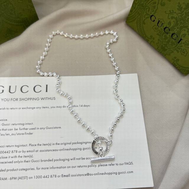 Gucci古驰Ot扣珠子雕花项圈项链尺寸：40Cm
